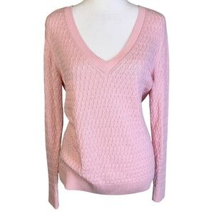 Talbots Pima Cotton Cable Knit V-Neck Sweater Size S